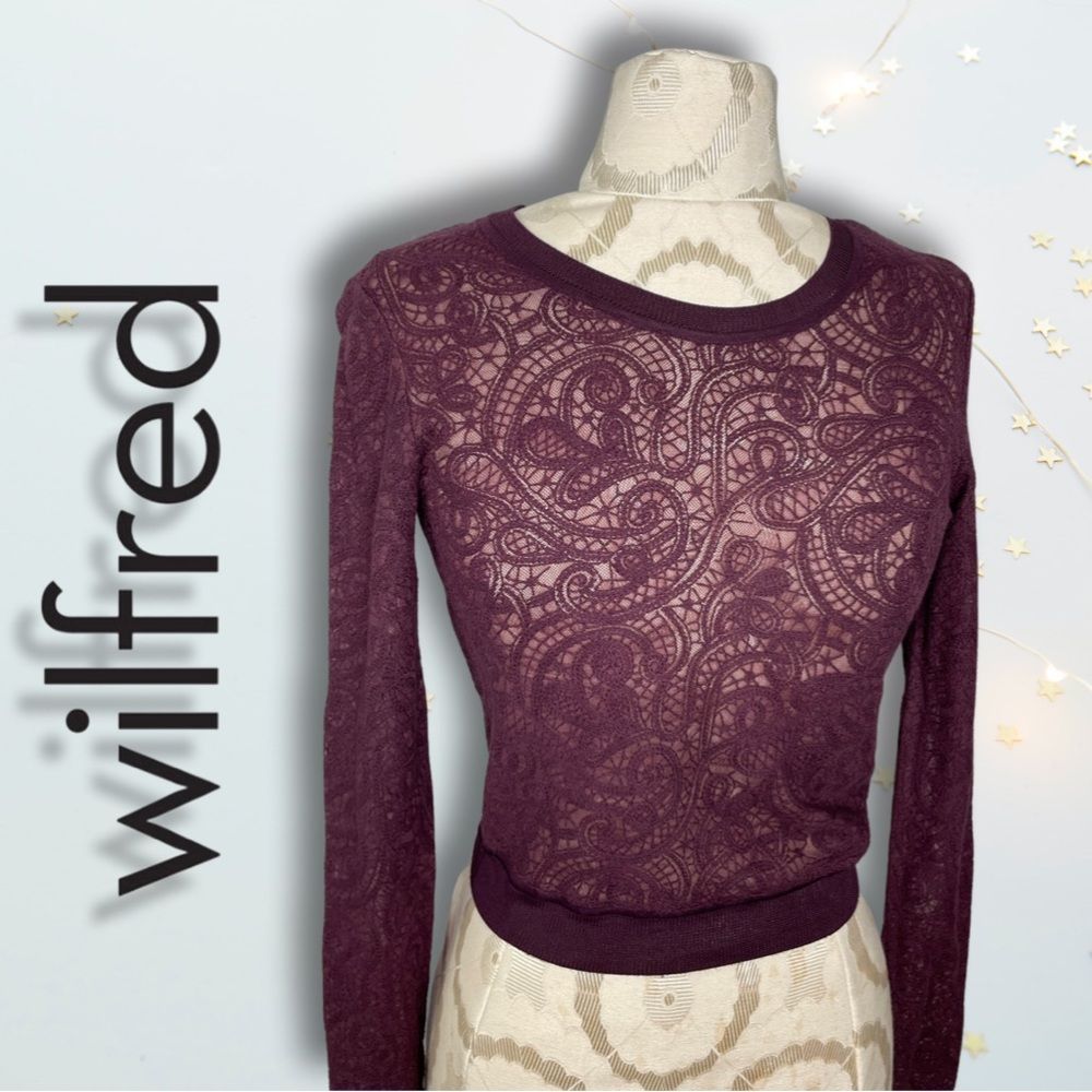Aritzia Wilfred Maroon Cropped Lace Sweater in size Small